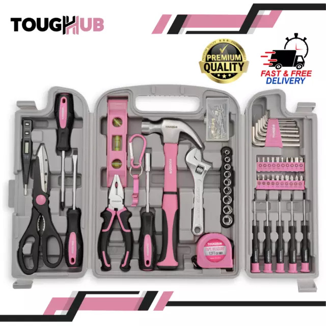 Pink Tool Kit For Home Repair Tool Set With Hammer, Screwdriver,Plier. 56 Pcs