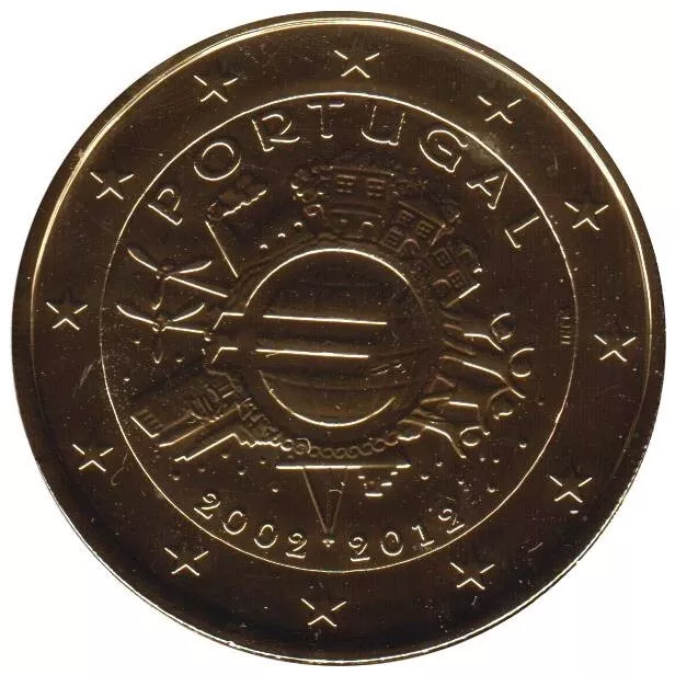 PO20012.6 - PORTUGAL - 2 euros commémo. 10 ans de l'euro - 2012 - plaquée or