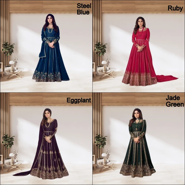 Abito etnico anarkali lungo pronto per l'uso e abito dupatta, abito georgette pakistano MA