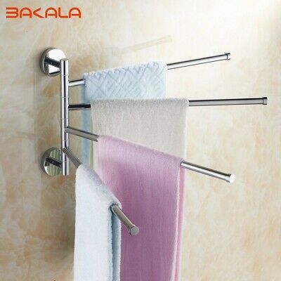 Stainless steel Bathroom Towel Rack Holder Chrome Wall Mounted 4 Swivel Bars