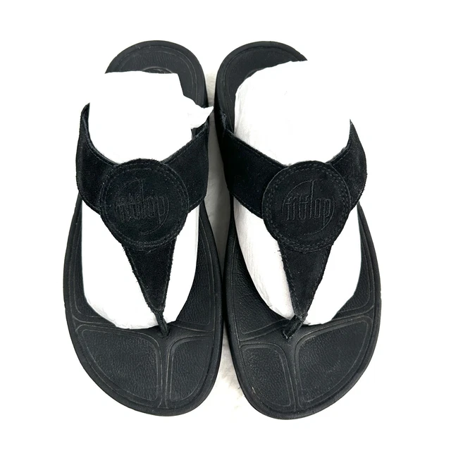 Fitflop Oasis Women Size 8 Black Suede Toning Wedge Thong Sandal Shoe 3