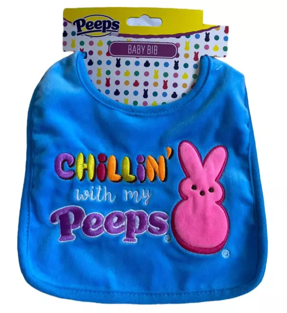 Bright Blue Easter Spring Bunny Rabbit Baby Bib “Chillin’ With My Peeps” NEW