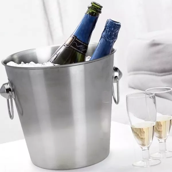 Secchiello Porta Ghiaccio Champagne Vino Da Tavola In Acciaio Inox Con Manici