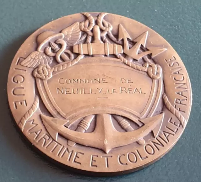 Médaille ligue maritime et coloniale française 132g BR 72mm