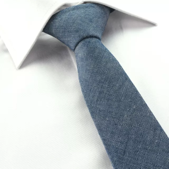 Cravatta sottile sottile in tessuto naturale a quadretti cotone blu cotone ragazzo 5 cm NUOVA