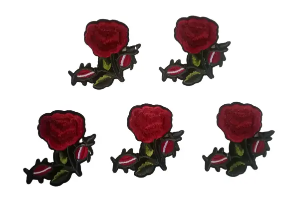 5 piezas de parche de moda con bordado de flores de rosa roja para...