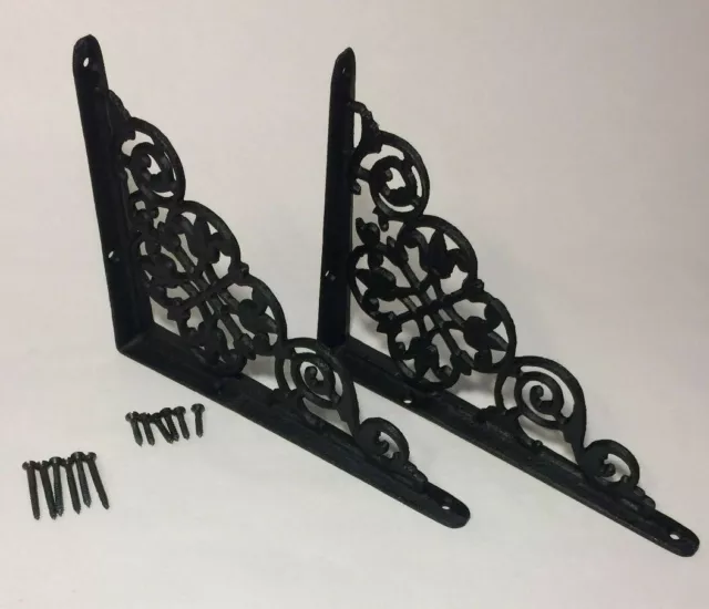 1 Pair of Cast Iron Shelf Brackets New Pennsylvania Dutch Motif 7 7/8" Long #617 3