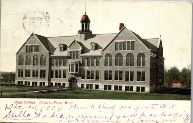 Vintage Michigan MI Postcard High School Crystal Falls 1906 1906 Iron County
