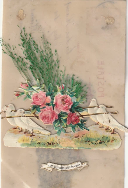 AE1 CPA FANTAISIE  Carte celluloïd  et Decoupi loin des yeux pres du coeur