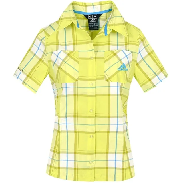 Adidas HT Shirt Girl Blouse Hiking Shirt Outdoor Children Check Checked Lime
