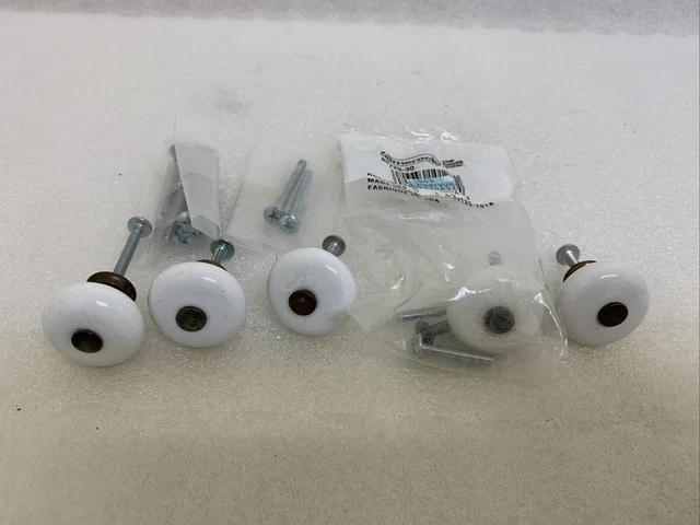 Amerock BP725-30 White  Porcelain Knobs Qty 5 Total Knobs 2E