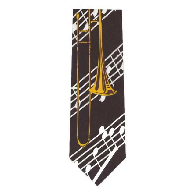 Gold Trombone Polyester Novelty Tie Student Teacher Musician Gift Gold Trombone Polyester Novelty Tie Student Teacher Musician Gift