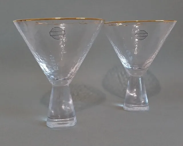 2 Lemondrop Martini Manhattan Glasses Gold Rim Weighted Bottom  Handle