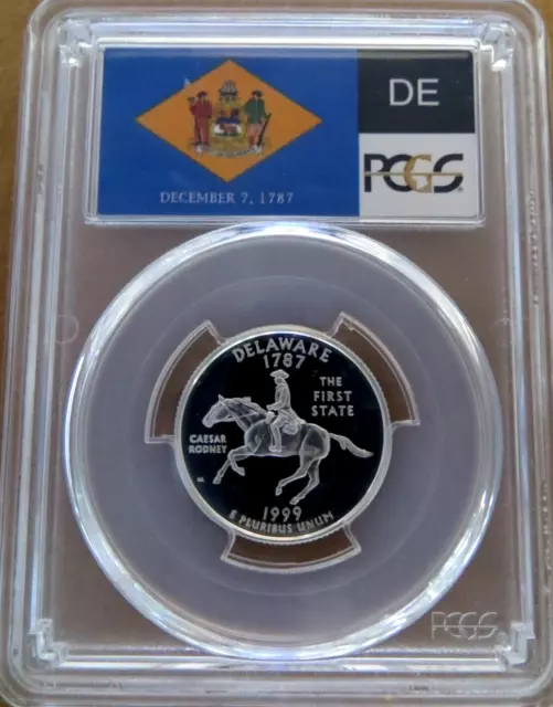 1999-S 25c Delaware SILVER Flag Label Quarter Proof PCGS PR70DCAM Deep Cameo