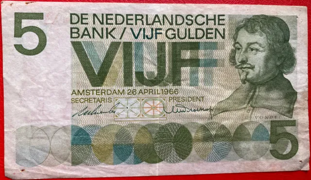 🇳🇱 Niederlande 5 Gulden Banknote 1966 Vondel