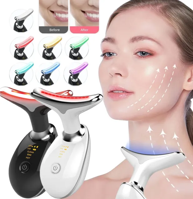 Anti Wrinkle Face Neck Massager Beauty Device EMS Ionic Vibration LED Light Skin