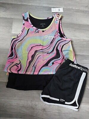 NWT Girls Justice Outfit Mesh Active Top/Shorts Size  10