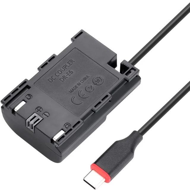Alimentatore Fittizio LP-E6N Con Adattatore USB-C Per Canon 5D, 6D, 7D, 80D, 90D, R5, R6, R7 – Alimentazione Continua Esterna