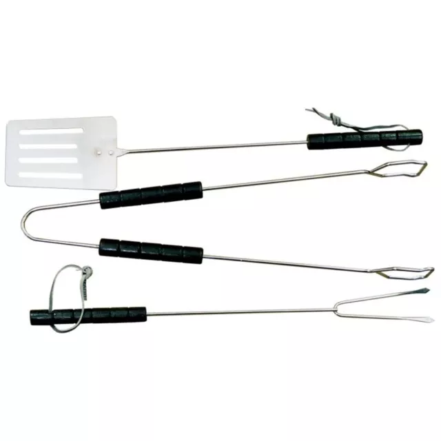 Juego de 3 Utensilios para Barbacoa Accesorios Espátula Pinzas Tenedor de Acero