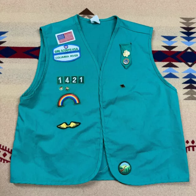 Y2K Official Girl Scout Junior Green Vest XL w/ Patches USA Portland OR Columbia