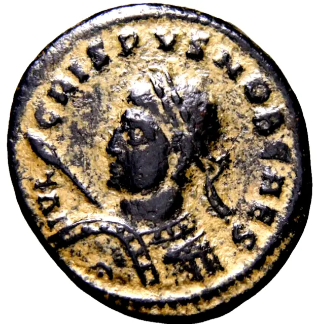 CERTIFIED Authentic Ancient Roman Coin CRISPUS Captives Banner VOT Spear Shield