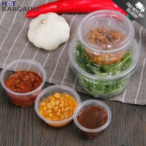 Disposable Sauce Pots with Lids Deli Pots Reusable Plastic Pots Size 2oz / 4oz