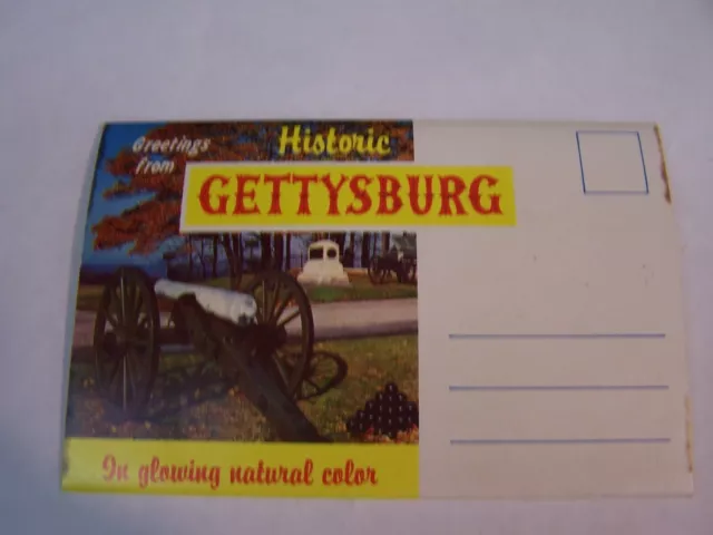 Vintage Historic Gettysburg Fold-Out Post Card Folder "In Glowing Natural Color"