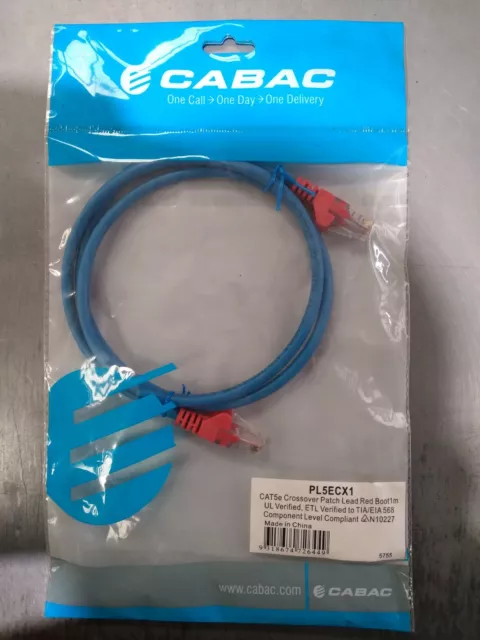 Cabac Cat5e Crossover Patch Lead Cable RJ45-RJ45 1metre Blue PL5ECX1 red boot