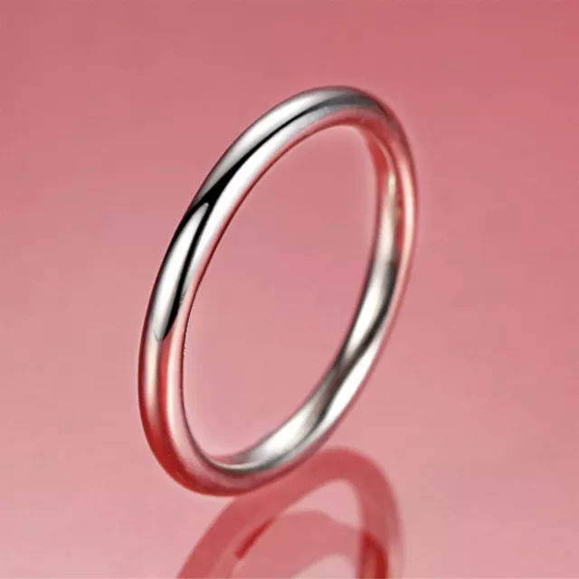 Genuine 925 Sterling Silver Solid 2mm Classic Plain Band Wedding Ring Women gift