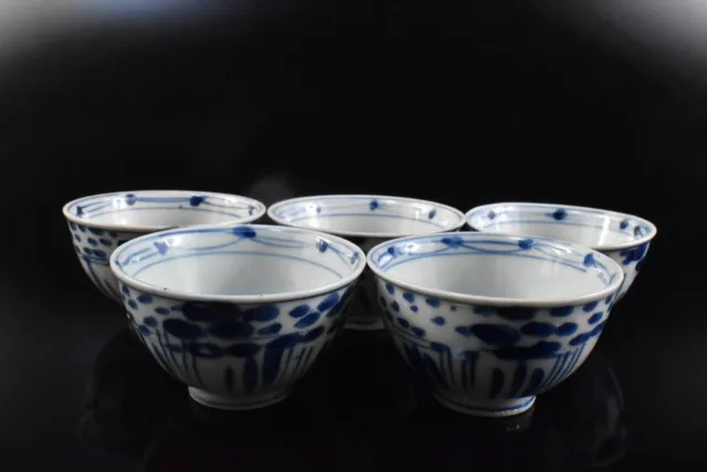 K4262: Chinese Blue&White Landscape Muffle painting TEA CUP Senchawan 5pcs,