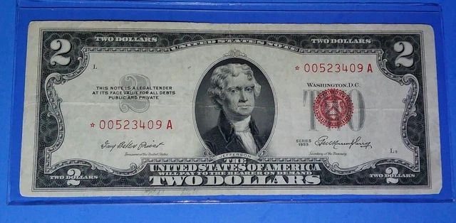 *1963 2$ Red Seal Star !  Vf. Circ.  Old Us Currency! Nice!