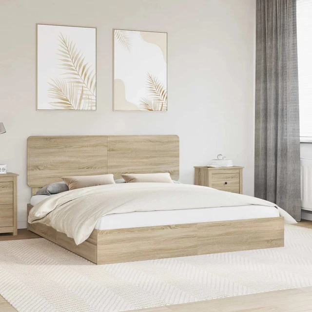 BED FRAME WITH Drawer Sonoma Oak 200 x 200 cm Engineered Wood vidaXL £ ...