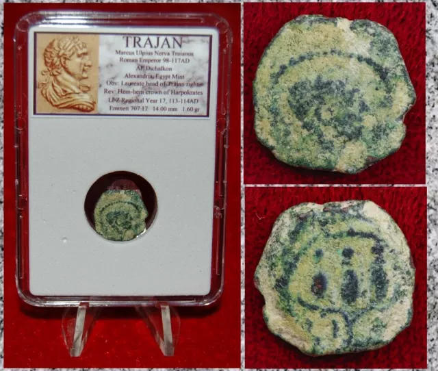 Ancient Roman Empire Coin TRAJAN Crown of Harpokrates "Minute Coin of Caesarea"