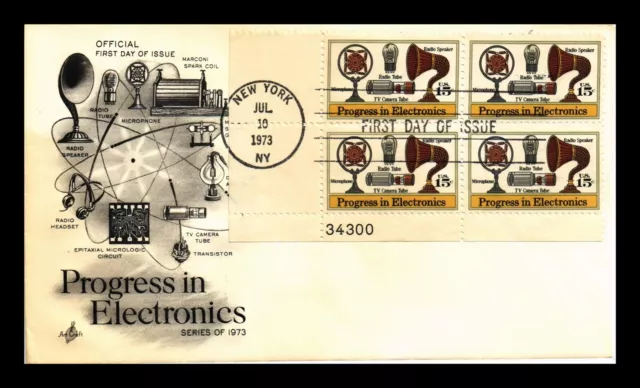 Dr Jim Stamps Us Progress In Electronics 15C Fdc Plate Block Artcraft Cover