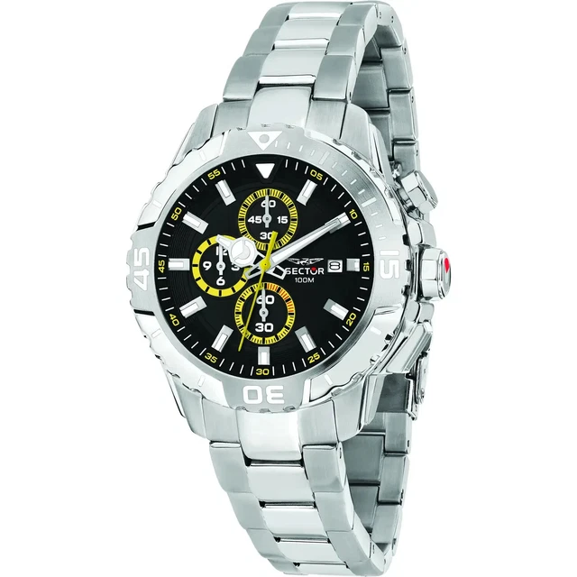 Montre Sector 880 Chronographe Homme - Noir Et Argenté - Acier Inoxydable - 100m Résistance Eau - Neuf Étiqueté