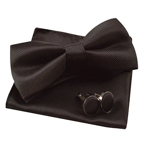 Mens Solid Color Mini Squares Formal Banded Pre-tied Bow Ties, 054-black