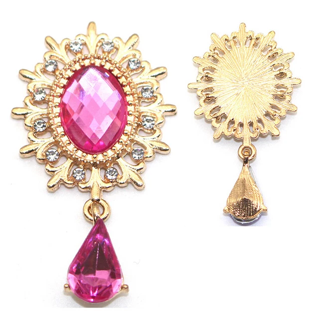 DIY Charm Flower Brooch Crystal Gold Flat Back Wedding Wine Glass Ornament Decor