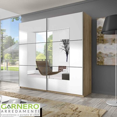 Tekkan bianco e grigio Habitdesign Armadio due ante scorrevoli 150x200 camera da letto 