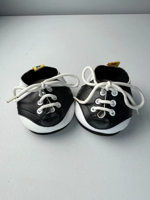 Build A Bear BABW Black & White Saddle Shoes Faux Leather White Laces Boys Girls