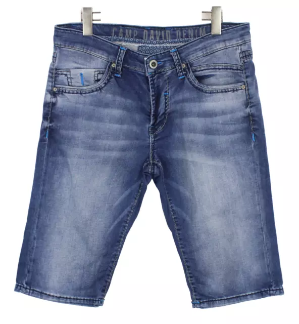 Pantalones Cortos de Denim Camp David Para Hombre W32 Bigotes Desteñidos Cremallera Mosca Azul