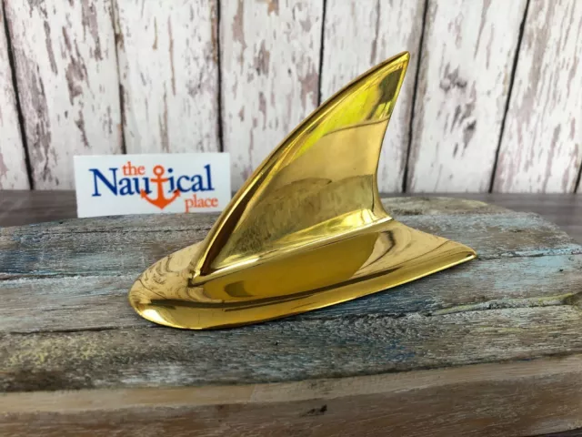 Solid Brass Shark Fin Paperweight - Nautical Desk Decor - Fish Figurine