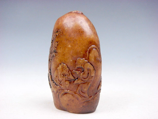 Vintage Stone Carved Mountain Shaped Paperweight Scenery & Figurine #09032302 2