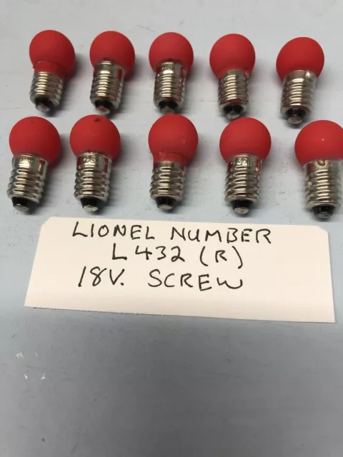 Lionel #432R 18V Large Globe Red Bulb   Pack Of 10