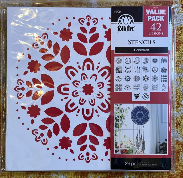 Plantillas de arte popular a cuadros bohemio paquete de valor 42 diseños 26 piezas NUEVO T