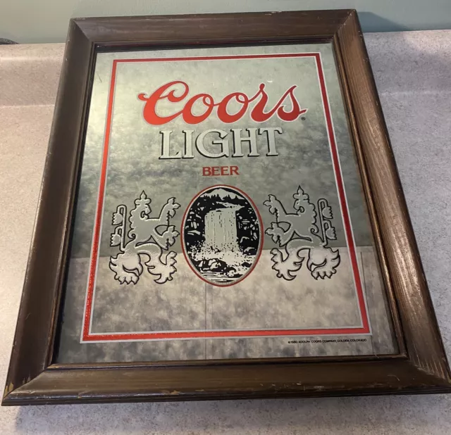 VTG 1980 Adolph Colors Light Framed Beer Mirror 12x16.5” Glass Colorado