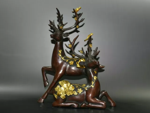 Chinese old collection Copper Gilt Handmade Exquisite Deer Statue