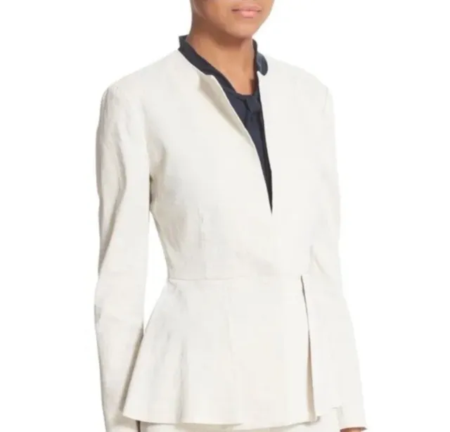 Theory Braneve B Linen Blend Peplum Jacket Size 2 $395