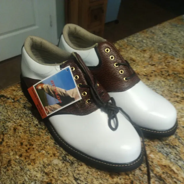 NWT Vintage Dunlop Men's Size 9.5 White/Brown Leather Saddle Golf Shoes