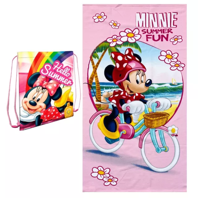 Minnie Mouse Verano Toalla de Playa con Capucha 70x140cm Niño + Funda 40x30cm