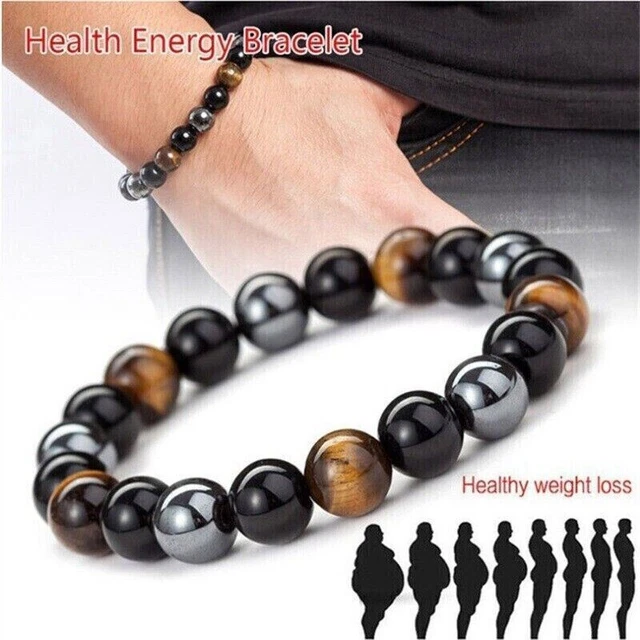 Tiger Eye Hematite Black Obsidian Triple Stone Unisex Bracelet - Protection - US